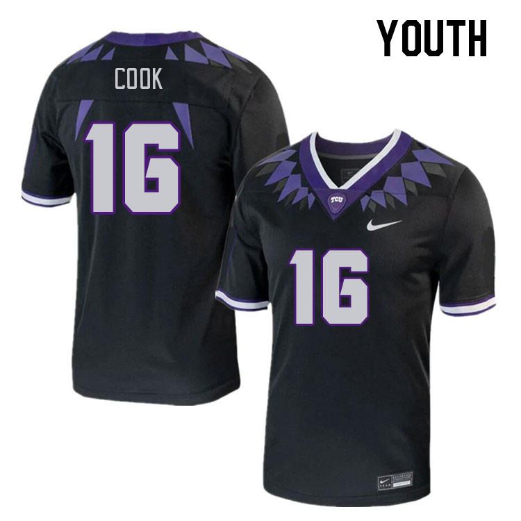 Youth #16 Cam Cook TCU Horned Frogs 2023 College Footbal Jerseys Stitched-Black
